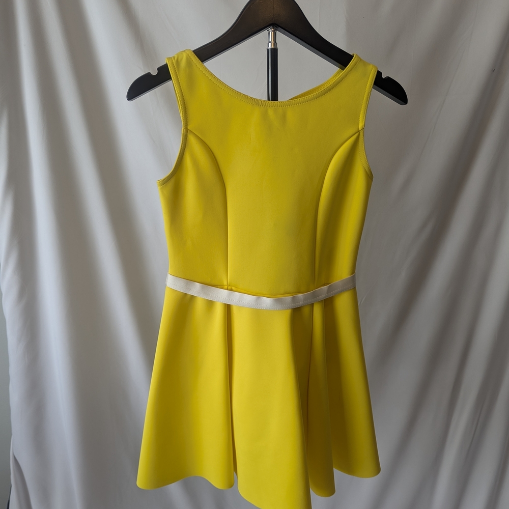 Yellow Sleeveless Fit-and-Flare Dress with Contrast Waist